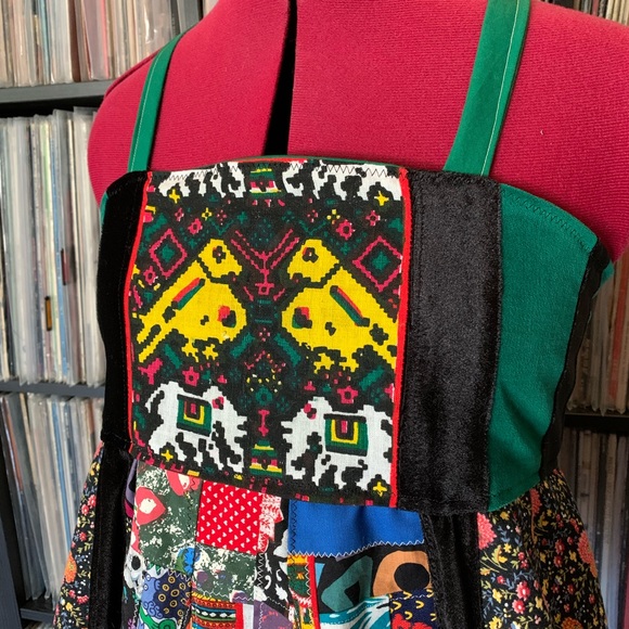 patchwork boho hippie apron bird top velvet XS 🌲 - Picture 5 of 9